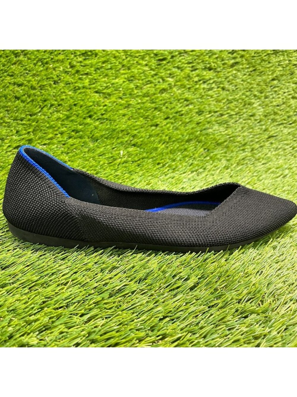 Rothy's The Point Womens Size 7.5 Black Blue Casual Slip On Ballet Flats Shoes